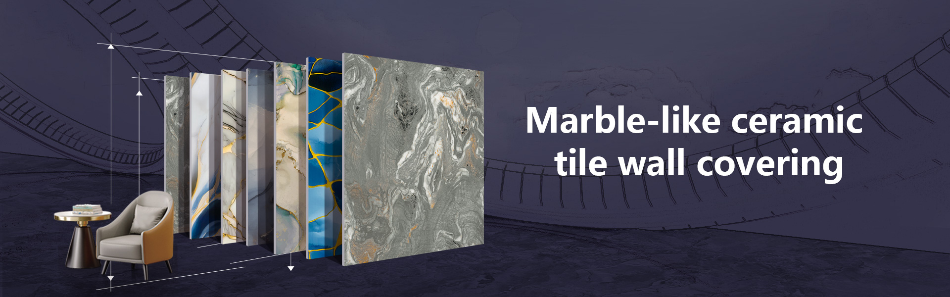 Marble-like ceramic tile wall covering